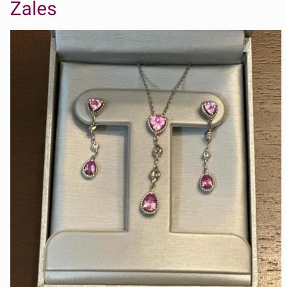 Beautiful Zales Pink Sapphire & Diamond Necklace & Earrings Set - Picture 1 of 8